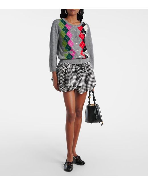 Ganni Pink Argyle Wool And Cashmere Cardigan