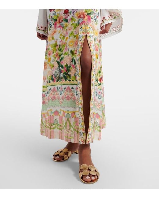 Camilla Metallic Cutout Floral Linen Kaftan