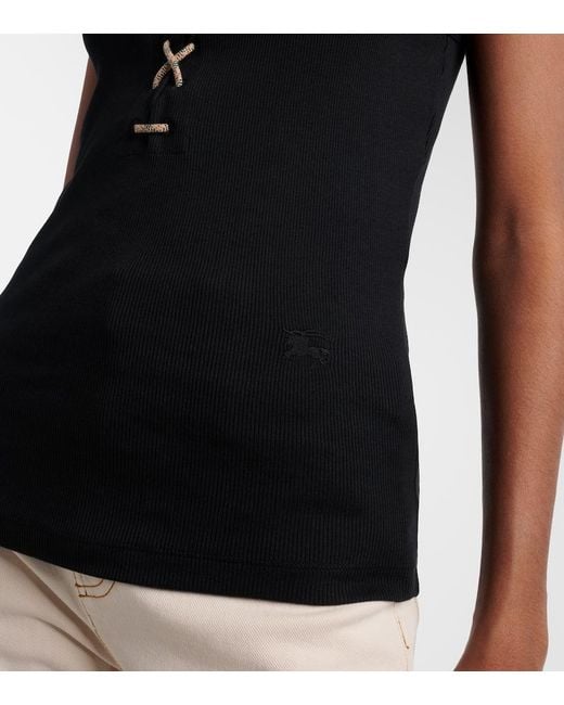Burberry Black Lace-Up Ribbed Tank Top