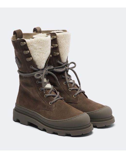 Moncler Brown Vera Shearling-Trimmed Suede Lace-Up Boots