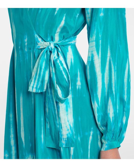 Anna Kosturova Blue Tie-Dye Silk Wrap Dress