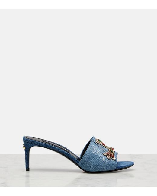 Dolce & Gabbana Blue Crystal-Embellished Denim Mules