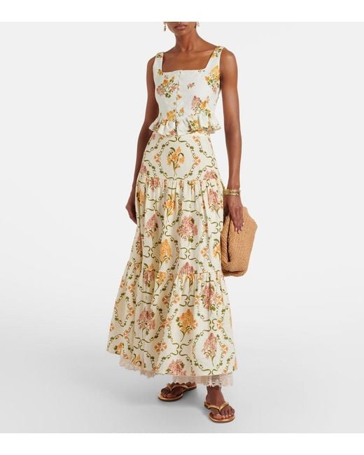 Agua Bendita Metallic Anis Cordillera Floral Cotton Maxi Skirt