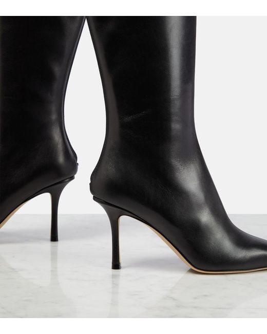Jimmy Choo Black Agathe 85 Point-toe Knee-high Leather Boots