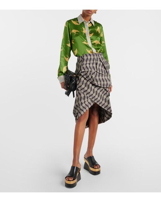 Dries Van Noten Green Printed Silk-Blend Satin Shirt