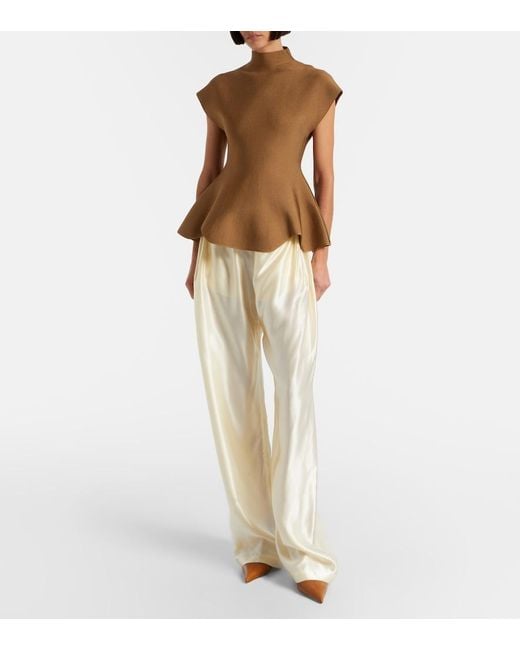 Khaite Natural Rohen Satin Wide-Leg Pants