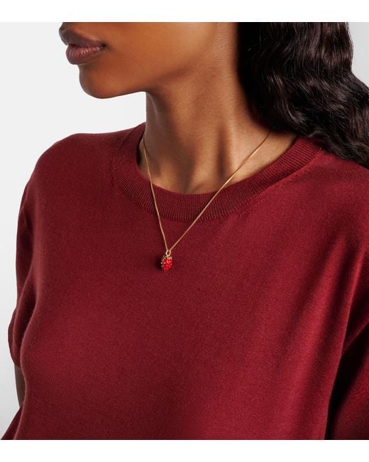 Saint Laurent White Strawberry Pendant Necklace