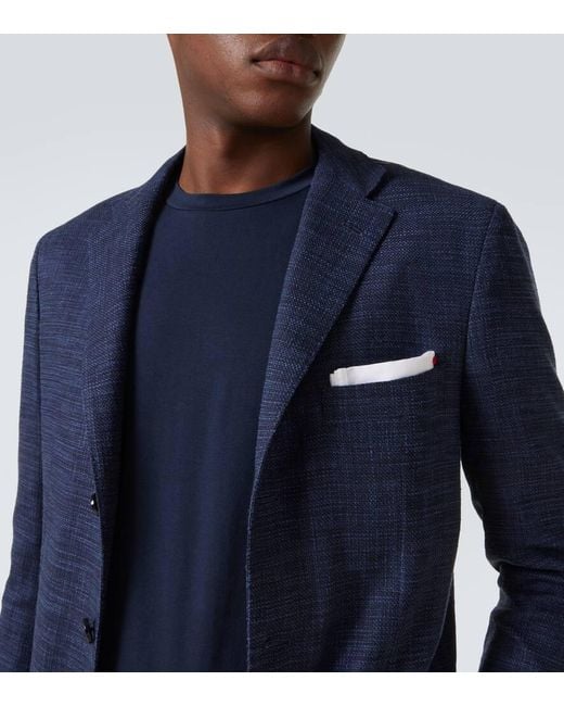 Blazer En Mezcla De Lana, Seda Y Algodon Kiton de hombre de color Blue