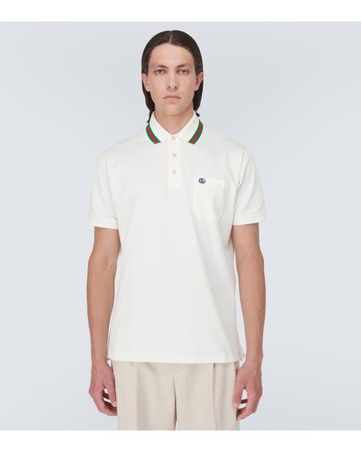Gucci White Cotton Piquet Polo With Double G for men
