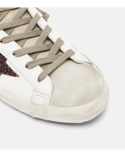 Golden Goose Deluxe Brand White Super Star Glitter Leather Sneakers