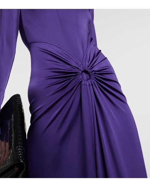 Victoria Beckham Purple Ruched Slim-fit Stretch-woven Midi Dress