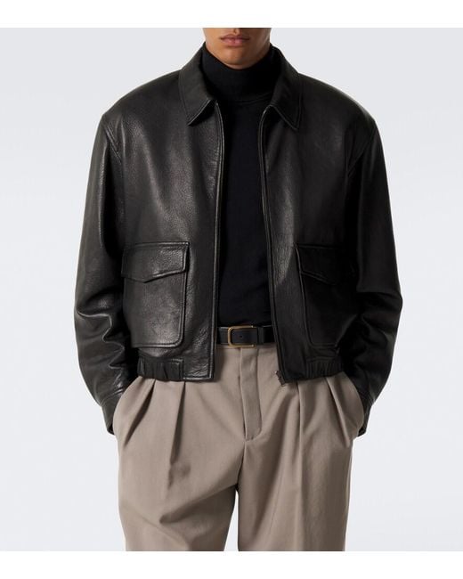 Saint Laurent Black Leather Blouson Jacket for men