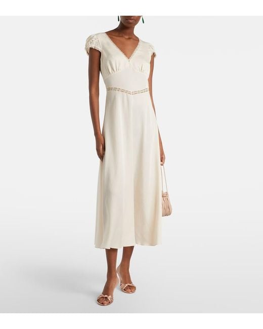 Posse White Perla Lace-Trimmed Midi Dress