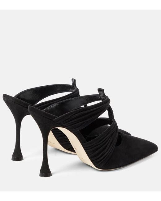 Manolo Blahnik Black Kerua Suede Mules