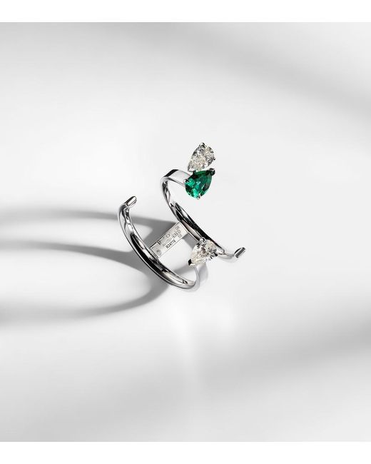 Repossi White Serti Sur Vide 18Kt Ring With Diamonds And Emerald