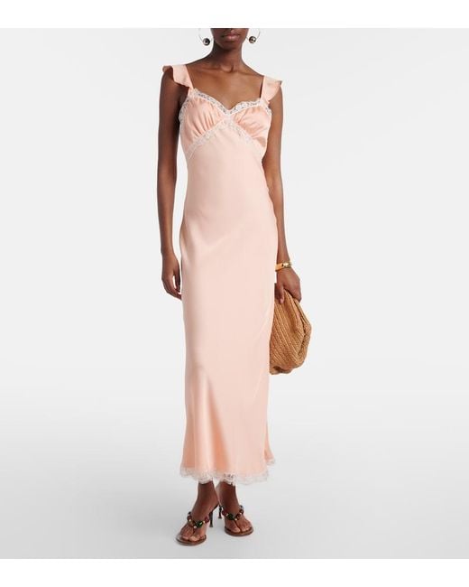 Faithfull The Brand Pink Sella Lace-Trimmed Satin Maxi Dress