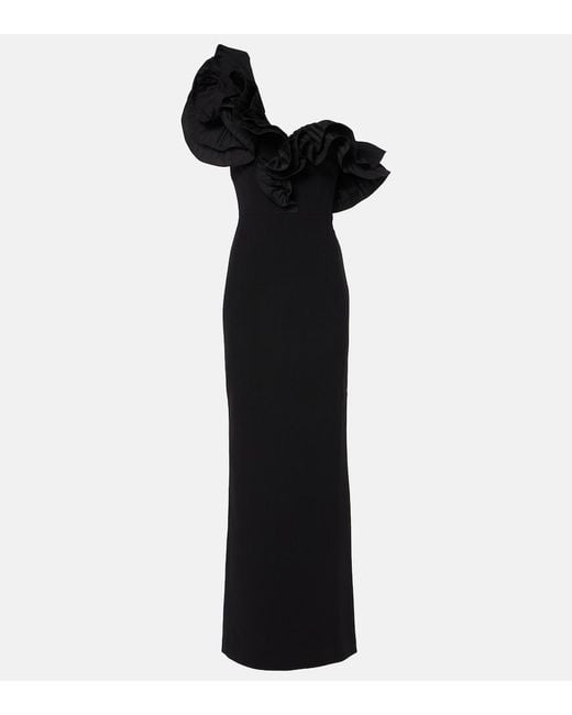 Rebecca Vallance Black Ella Ruffled Crepe Gown