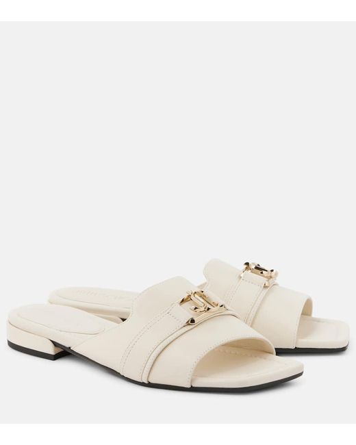 Jimmy Choo White Nako Leather Slides