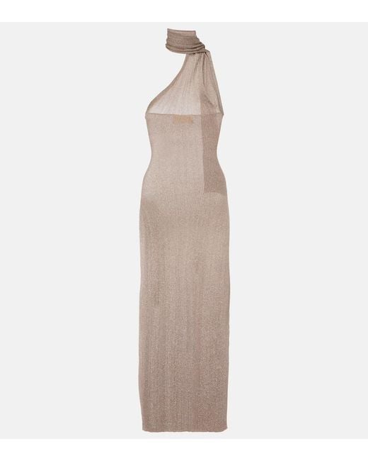 AYA MUSE White Scarf-Detail Lame Maxi Dress