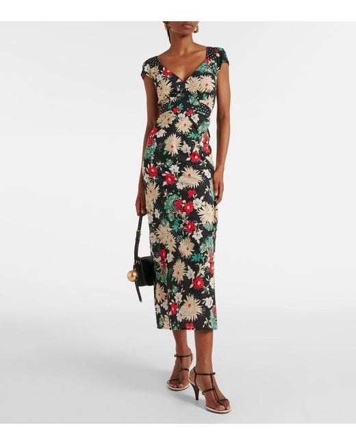 Rixo White Carey Floral Cotton Midi Dress