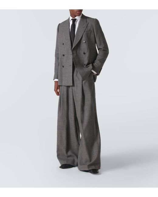 Dries Van Noten Gray Double-Breasted Wool Blazer for men