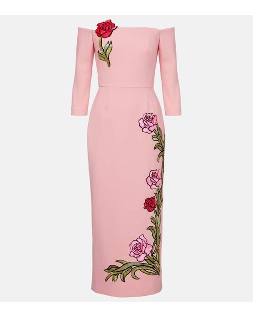Oscar de la Renta Women's Pink Embroidered Wool-Blend Gown