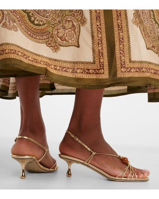 Jimmy Choo Natural Lova Embellished Metallic Leather Sandals