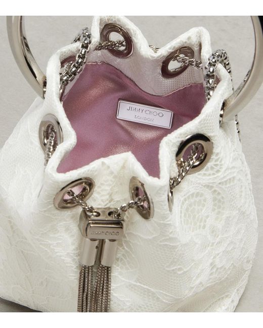 Jimmy Choo White Bon Bon Micro Lace Bucket Bag
