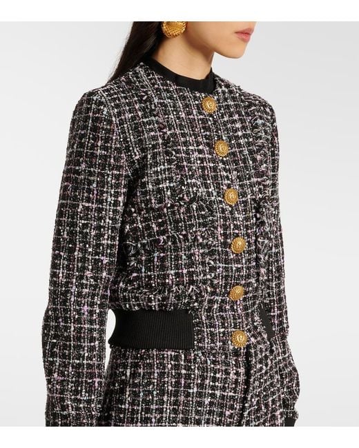 Balmain Black Tweed Bluson Bomber