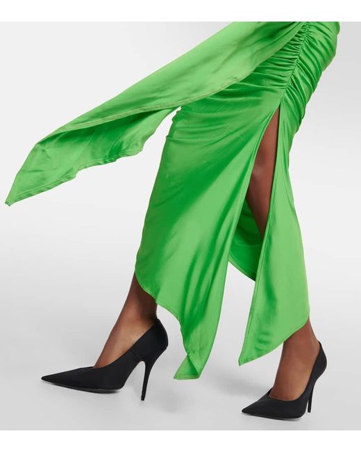 MARINE SERRE Green Printed Ruched Jersey Midi Dress