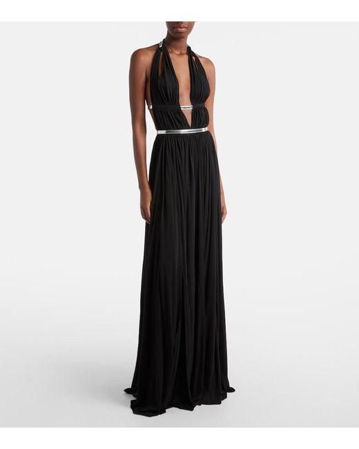 Alaïa Black Leather-Trimmed Draped Gown