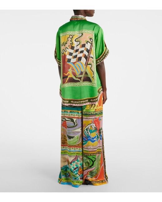 ALÉMAIS Green Lucky Pace Printed Silk Shirt