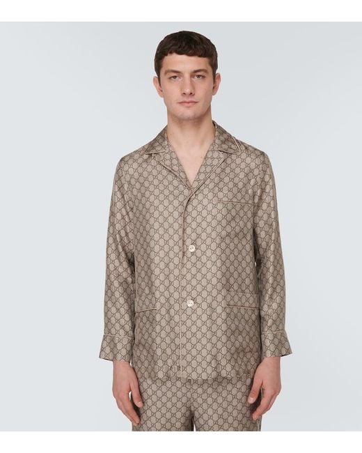 Camisa de seda con GG Gucci de hombre de color Brown