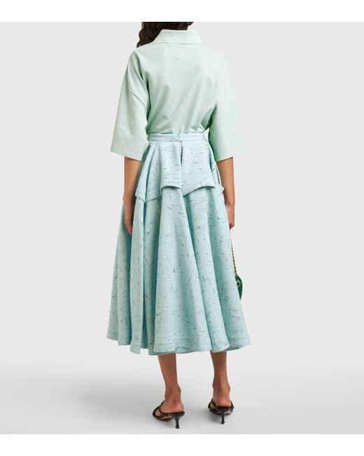 Bottega Veneta Blue Tiered Textured Midi Skirt