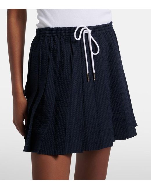 Thom Browne Blue Pleated Striped Wool Miniskirt