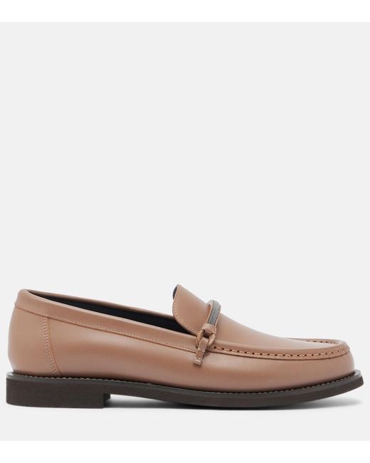 Brunello Cucinelli Brown Monili Leather Loafers
