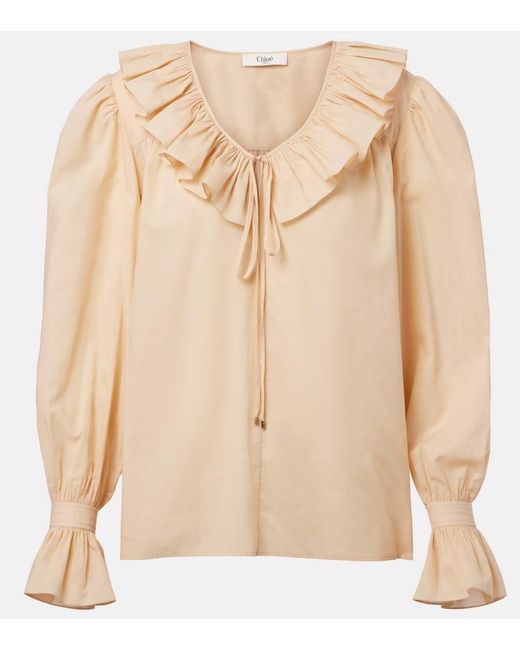 Chloé Natural Ruffled Cotton Voile Blouse