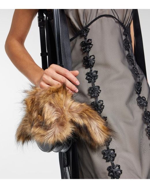 Simone Rocha Natural Embellished Faux Fur Coin Purse