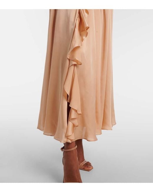 Falda Midi Zena De Chifon De Seda Con Volantes Ulla Johnson de color Natural