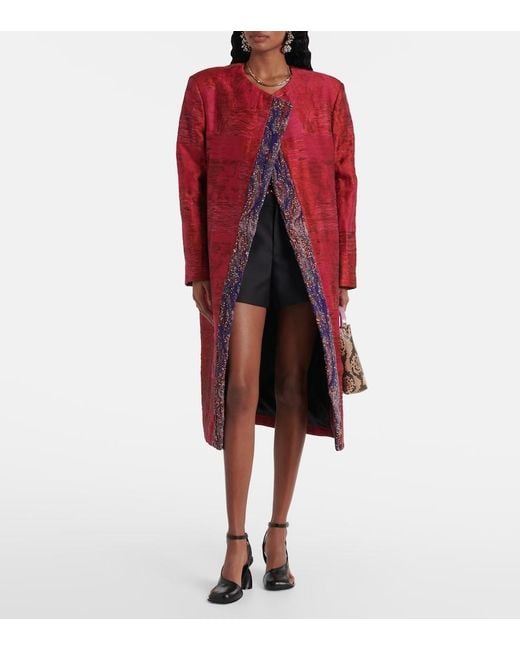 Dries Van Noten Red Cotton-Blend Jacquard Coat