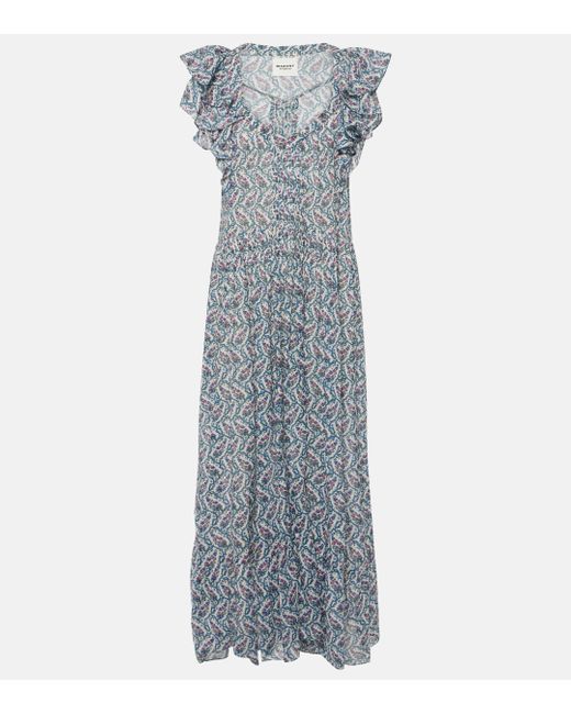 Isabel Marant Blue Godralia Printed Cotton Midi Dress