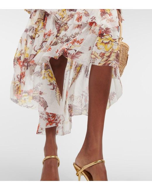 Zimmermann White Matchmaker Floral Tiered Midi Dress