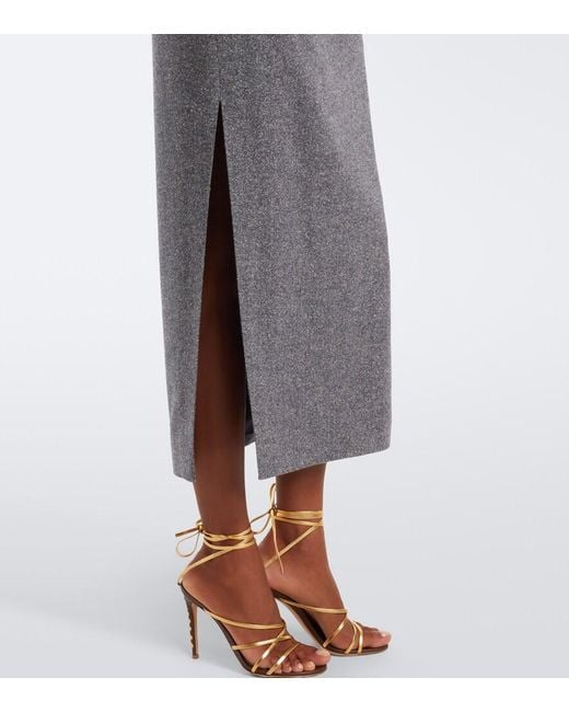 Etro Gray Wool And Silk-Blend Pencil Skirt