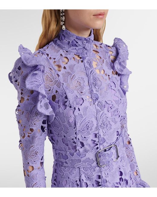 LEO LIN Purple Aliyah Floral Ruffled Lace Midi Dress