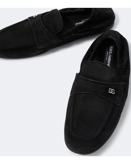 Dolce & Gabbana Black Dg Suede Loafers for men