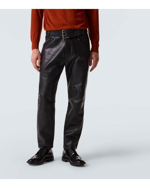 Saint Laurent Gerade Hose Aus Leder in Black für Herren