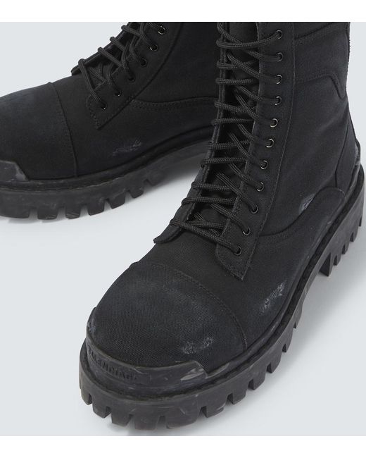 Balenciaga Black Combat Strike Canvas Lace-Up Boots for men