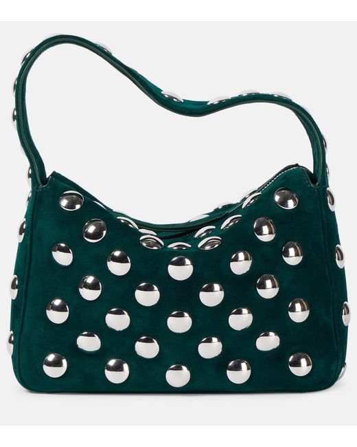 Khaite Green Elena Small Studded Suede Shoulder Bag