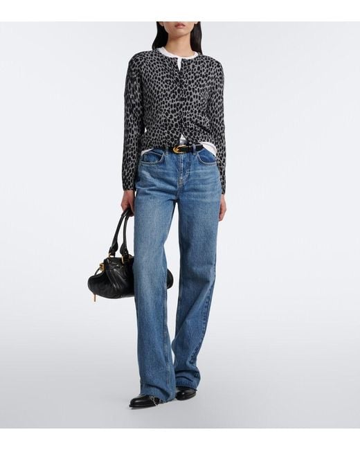 Nili Lotan Black Keelah Leopard-Print Cashmere Cardigan