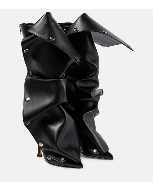 Y. Project Black Applique Leather Knee-high Boots